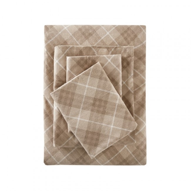 Cozy Flannel Sheet Set - Tan Plaid - Cal King