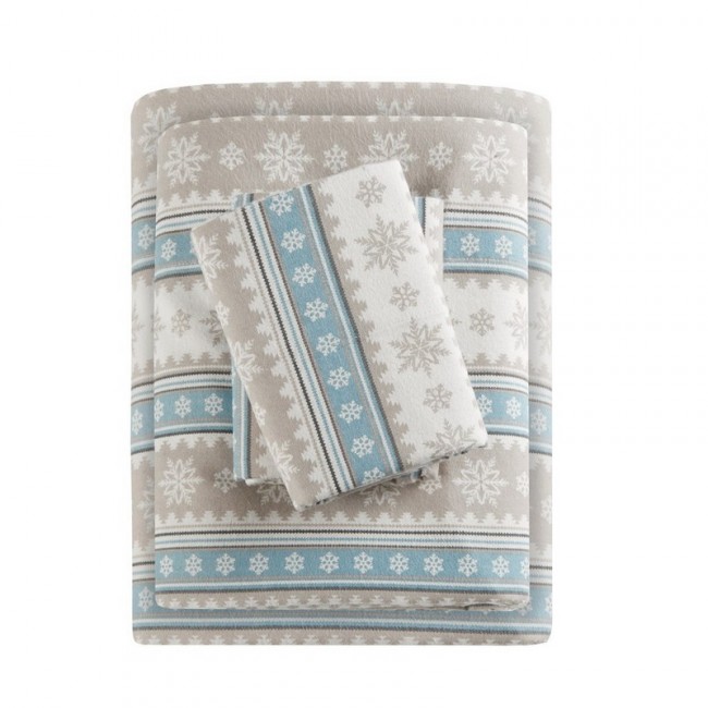 Nordic Snowflake Flannel Sheet Set, Blue - King