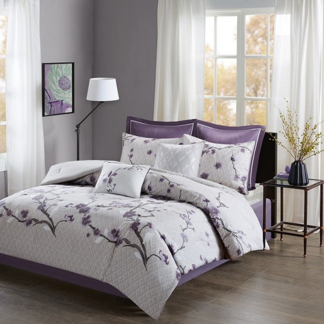 Holly Cotton Comforter Set, Purple - King - 8 Piece