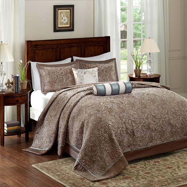 Aubrey 5 Piece Jacquard Bedspread Set - Blue, King Size