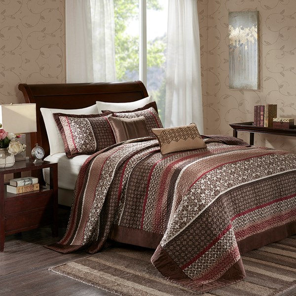 Princeton 5 Piece Jacquard Bedspread Set - Red, King Size
