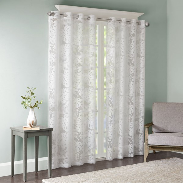 Leilani Palm Leaf Burnout Window Sheer - White - 50 x 84 in.