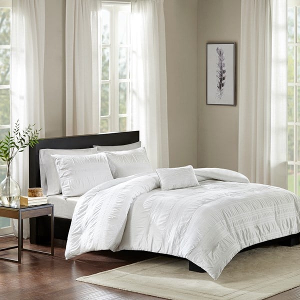 MP12-4396 Nicolette 4 Piece Cotton Seersucker Duvet Cover Set - White, Full & Queen Size -  Madison Park