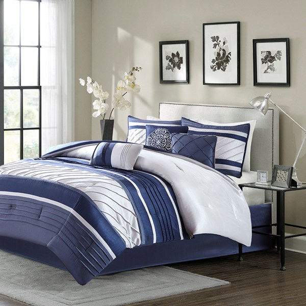 Blaire 7 Piece Comforter Set - Navy, King Size