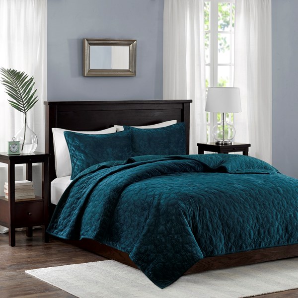 Harper Velvet 3 Piece Coverlet Set - Teal Full & Queen Size