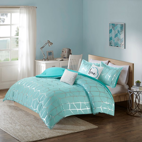 Raina Comforter Set - Aqua, Full & Queen Size