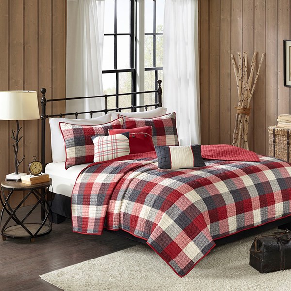 Ridge 6-Piece Herringbone Coverlet Set - Red - King/Cal King - Cozy Lodge Style