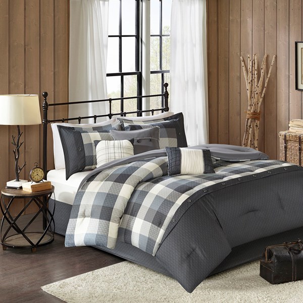 Ridge 7 Piece Herringbone Comforter Set - Grey, Cal King Size