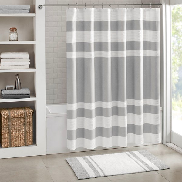54 x 78 in. Spa Waffle Shower Curtain with 3M Treatment - Grey