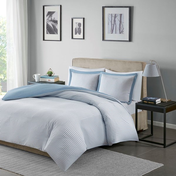 MPE12-641 Hayden Reversible Stripe Duvet Cover Mini Set - Blue, King Size & Cal King Size -  Madison Park