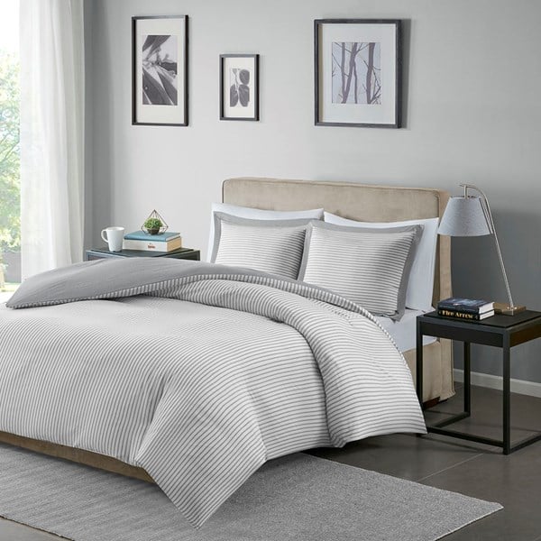 MPE12-642 Hayden Reversible Stripe Duvet Cover Mini Set - Grey, Twin Size -  Madison Park