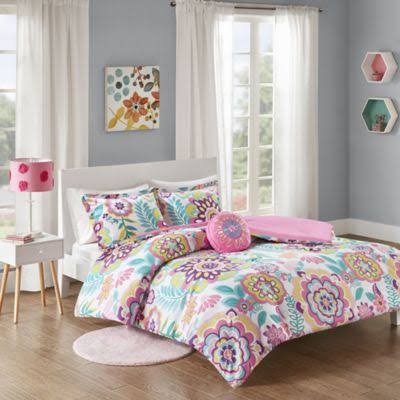 Full & Queen Size Floral Comforter Set, Pink