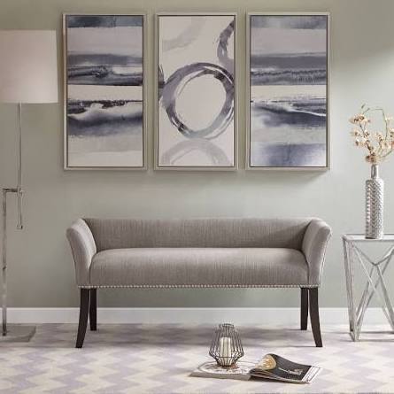 Grey Upholstered Accent Bench - Flared Arms - 300 lbs Capacity