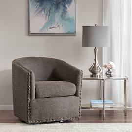 Tyler Upholstered Swivel Barrel Chair with Nailheads