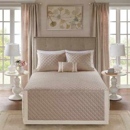 Tailored Bedspread Set - Khaki - King & California King - 4 Piece - 100% Cotton Percale