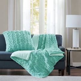 50 x 60 in. Ultra Soft Ruched Long Fur Throw - Aqua