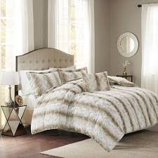 King Size Faux Fur Comforter Set, Sand - 4 Piece