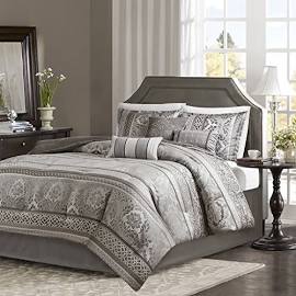 Queen Jacquard Comforter Set - Grey - 7 Piece - Luxurious Design