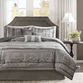 King Jacquard Comforter Set - Grey - 7 Piece - Luxurious Design