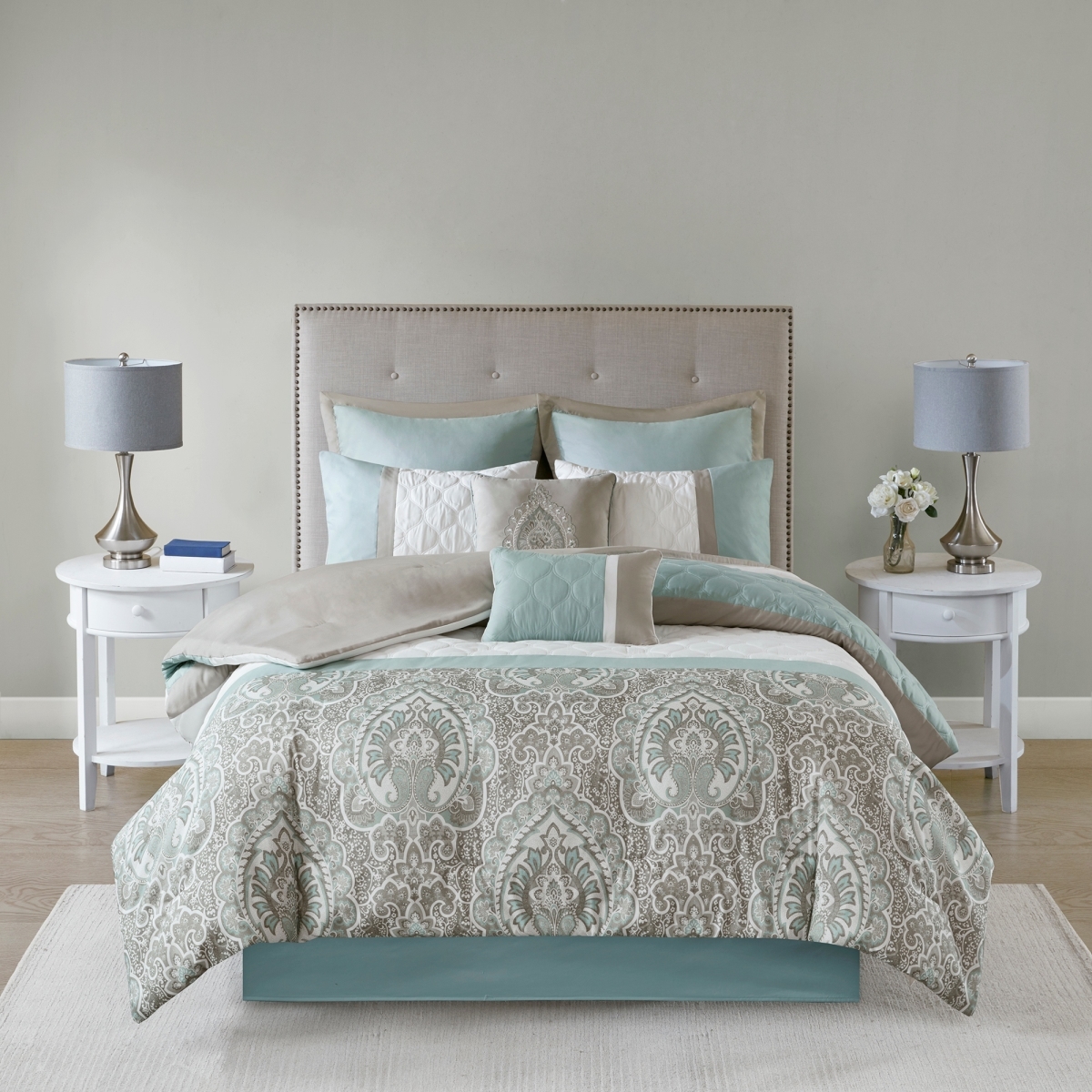 Josefina 8-Piece Comforter Set - Blue - King - Luxurious Microfiber