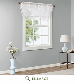 Irina Diamond Sheer Embroidered Waterfall Valance - White - 38x46in.