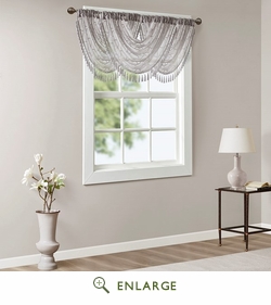 38 x 46 in. Irina Diamond Sheer Embroidered Waterfall Valance, Grey