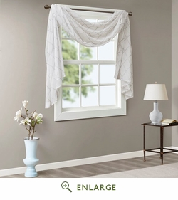 50 x 144 in. Irina Diamond Sheer Embroidered Window Scarf, White & Grey