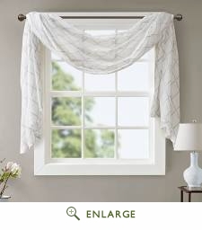 Irina Diamond Sheer Embroidered Window Scarf - White & Grey - 50x216in.