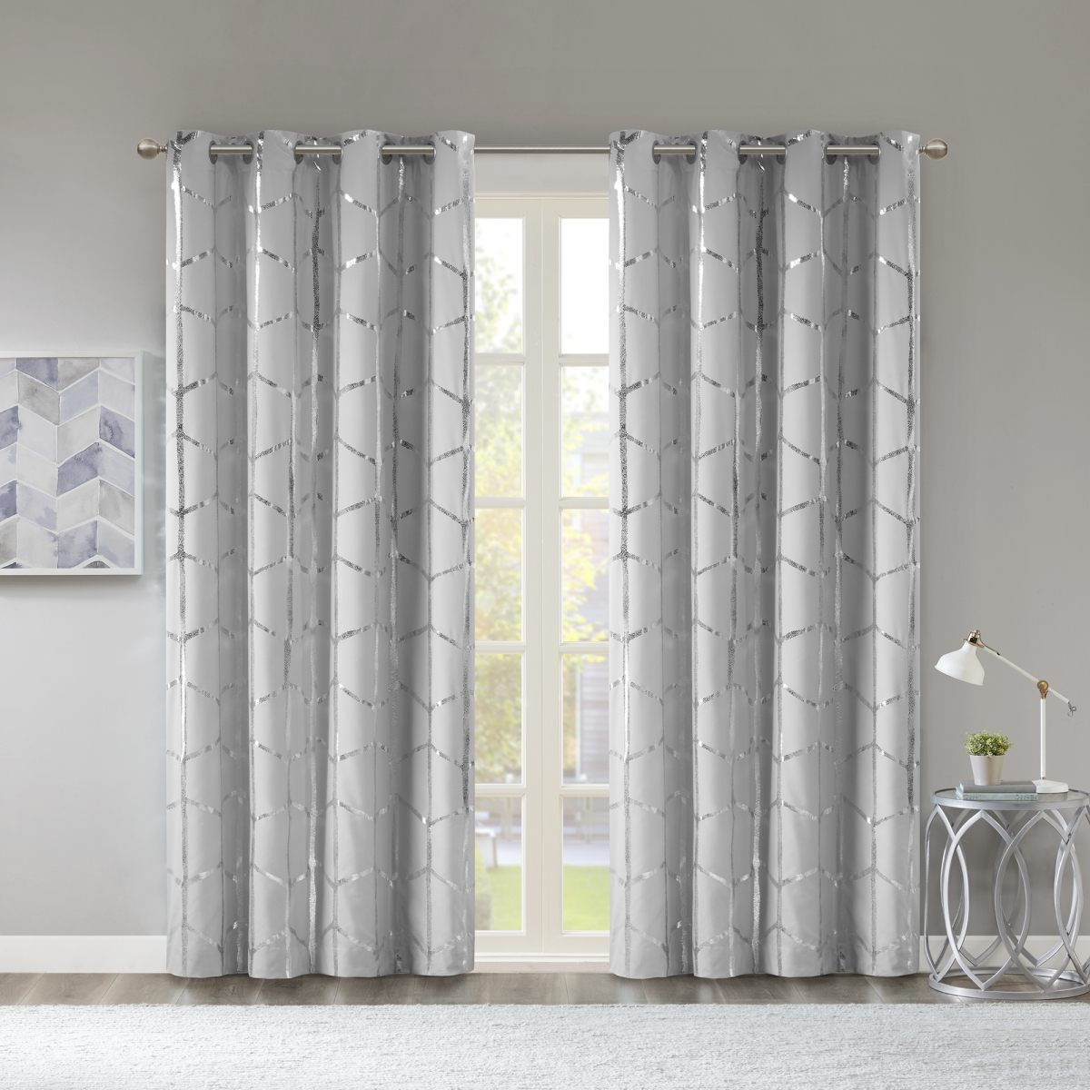 Khloe Total Blackout Window Panel - Grey - 50 x 84 in. - Metallic Print