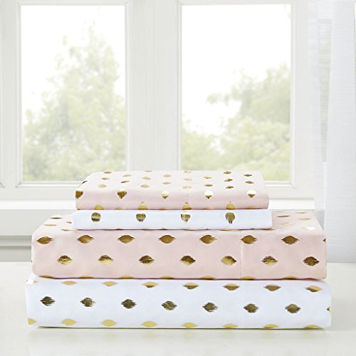 Glam Metallic Dot Sheet Set - White & Gold - Full Size - Ultra-Soft Microfiber