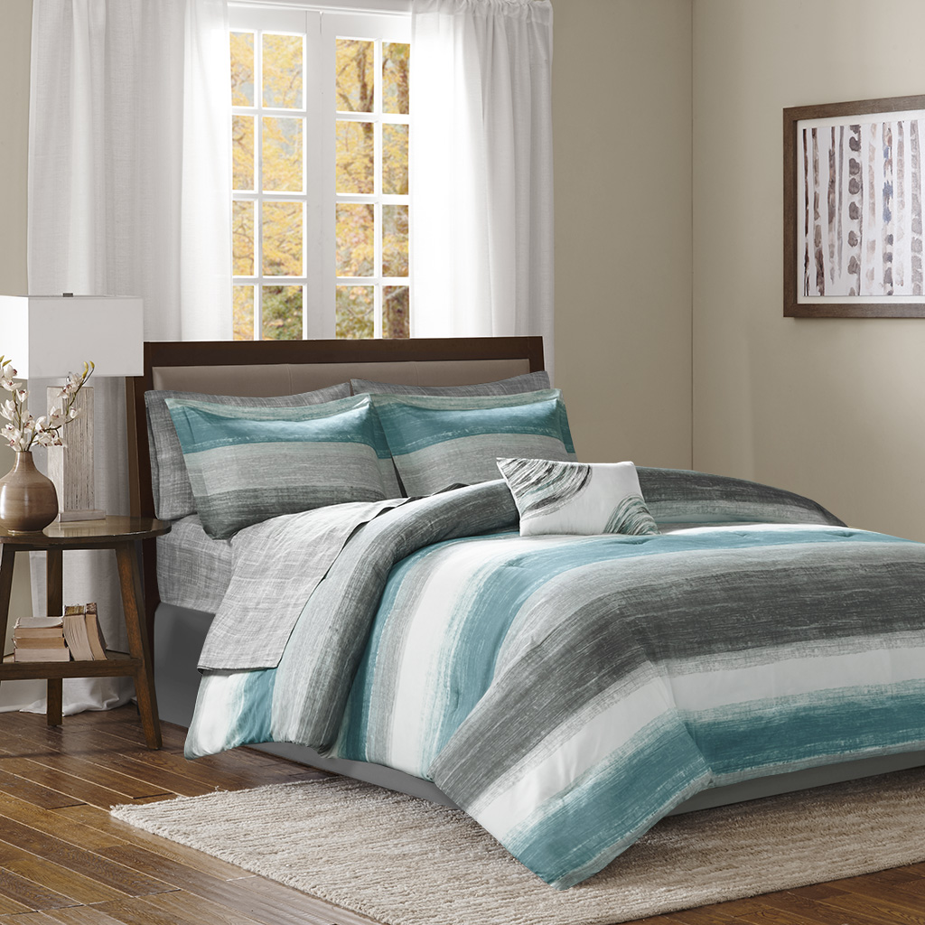 Complete Comforter & Cotton Sheet Set - Aqua, California King Size