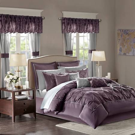 24-Piece Comforter Set - Plum - King Size - Elegant Tufted Design