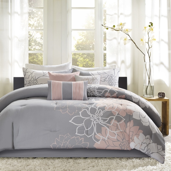 Comforter Set - Gray & Blush, Queen Size