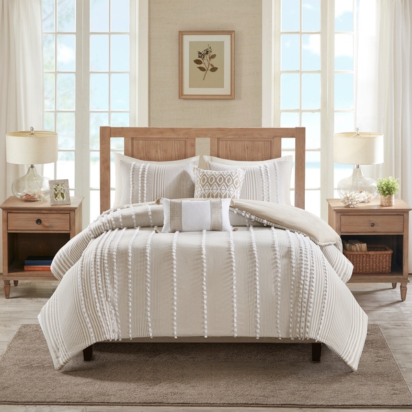 Cotton Yarn Dyed Comforter Set - Taupe - King Size - Oversized Design