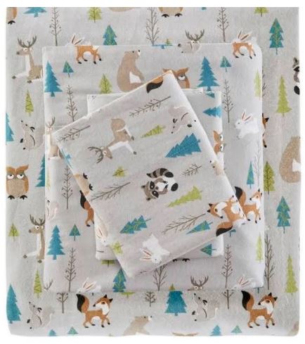 True North - Sleep Philosophy TN20-0269 Cozy Flannel Sheet Set, Multi Forest Animals - Twin