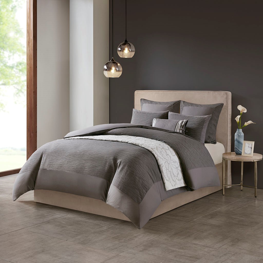 Cotton Blend Yarn Dyed Comforter Set - Grey - King Size - Luxurious Texture