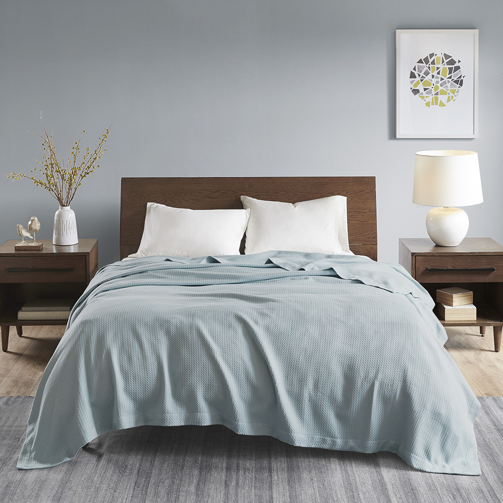 Light Blue 100 Percent Egyptian Cotton Solid Blanket, Full & Queen Size