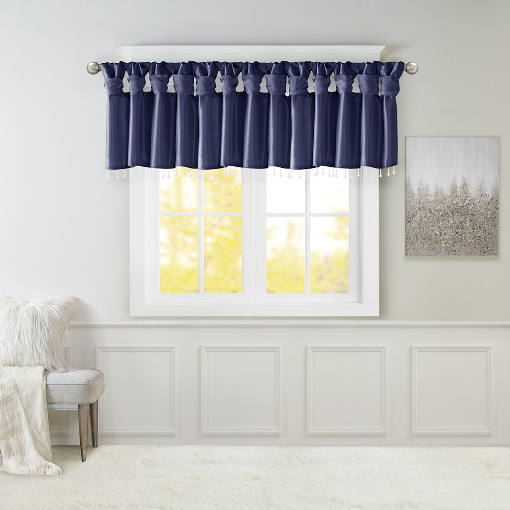 Picture of Madison Park MP41-6320 Navy 100 Percent Polyester Lightweight Faux Silk Valance with Beads