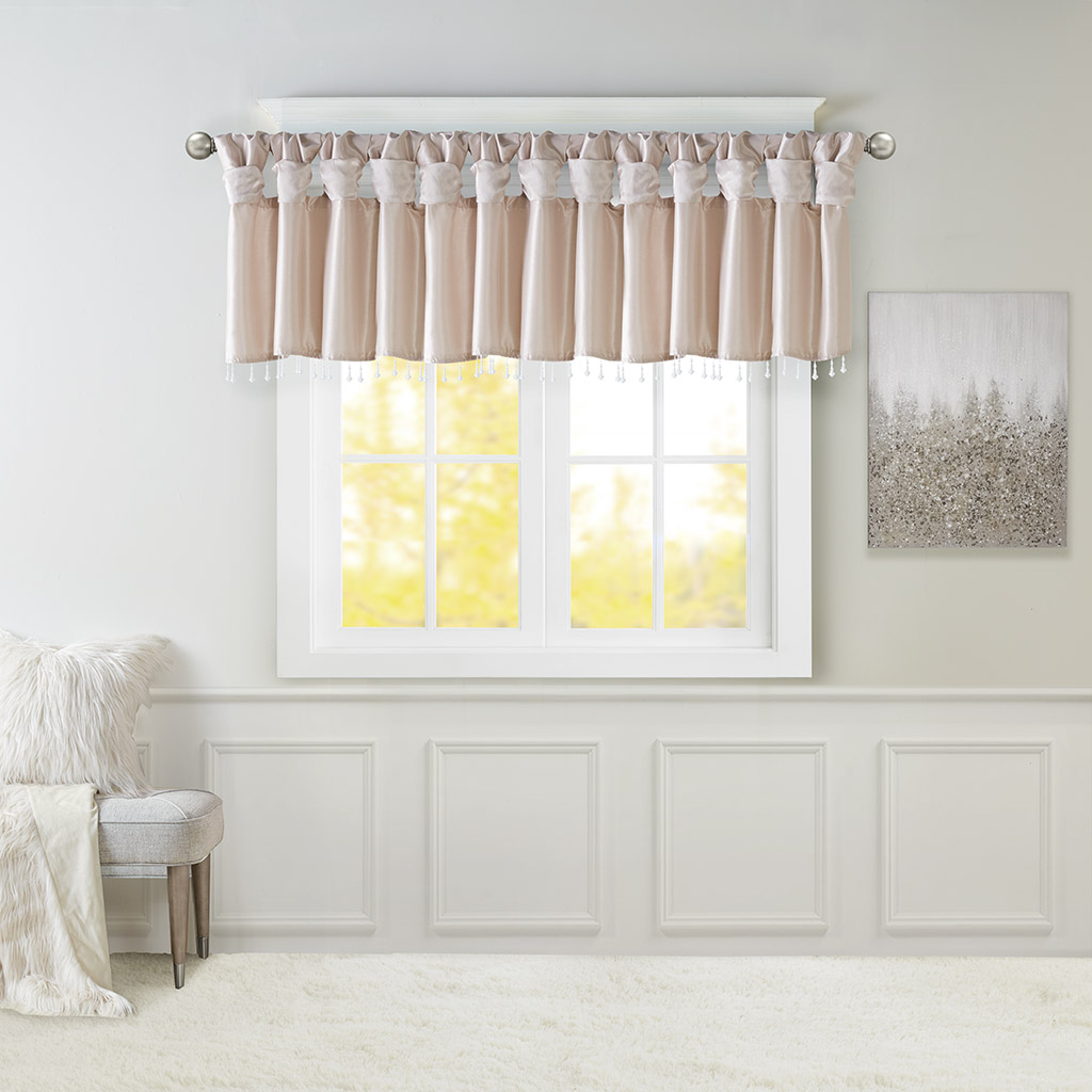 Picture of Madison Park MP41-6325 Blush 100 Percent Polyester Lightweight Faux Silk Valance with Beads