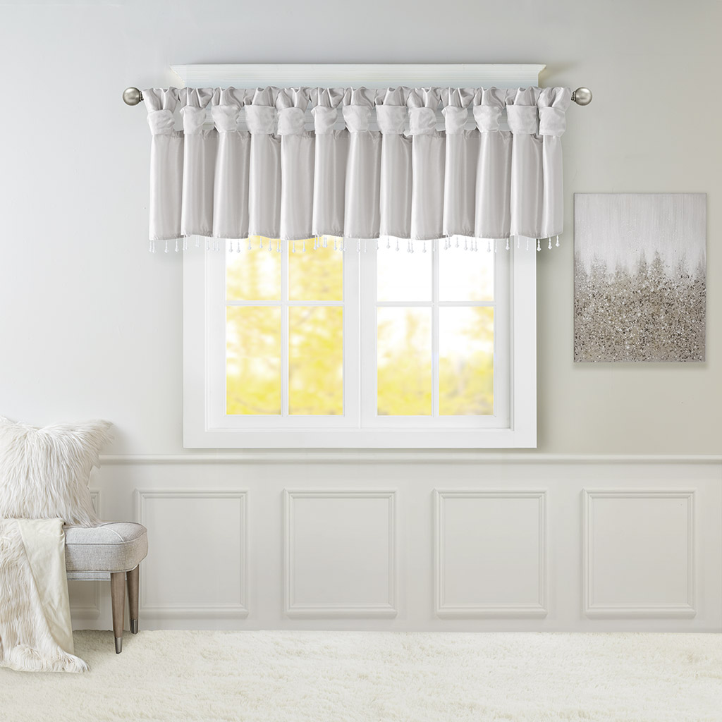 Picture of Madison Park MP41-6330 Silver 100 Percent Polyester Lightweight Faux Silk Valance with Beads