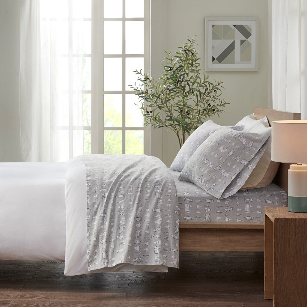 True North By Sleep Philosophy Cozy Flannel Cotton Sheet Set, One Size, Gray