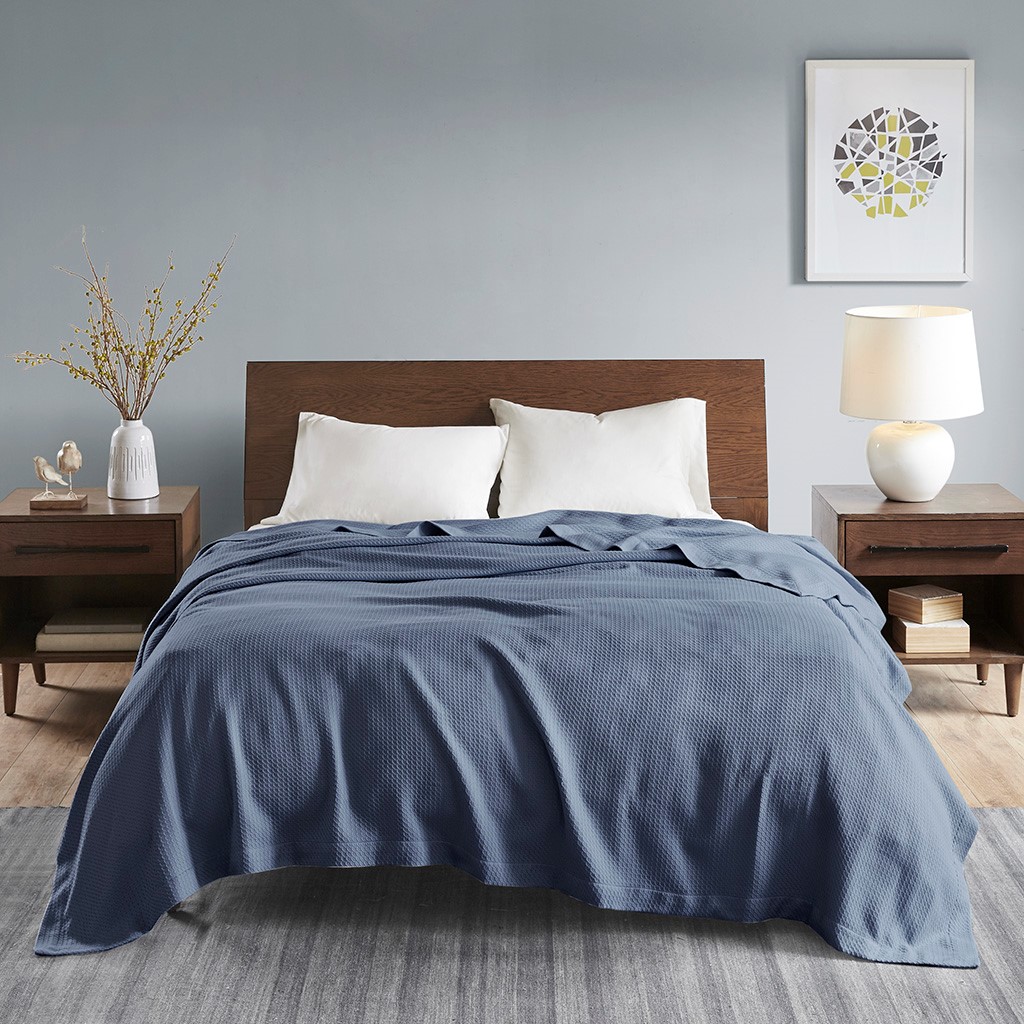 100 Percent Egyptian Cotton Solid Blanket, Blue - King Size