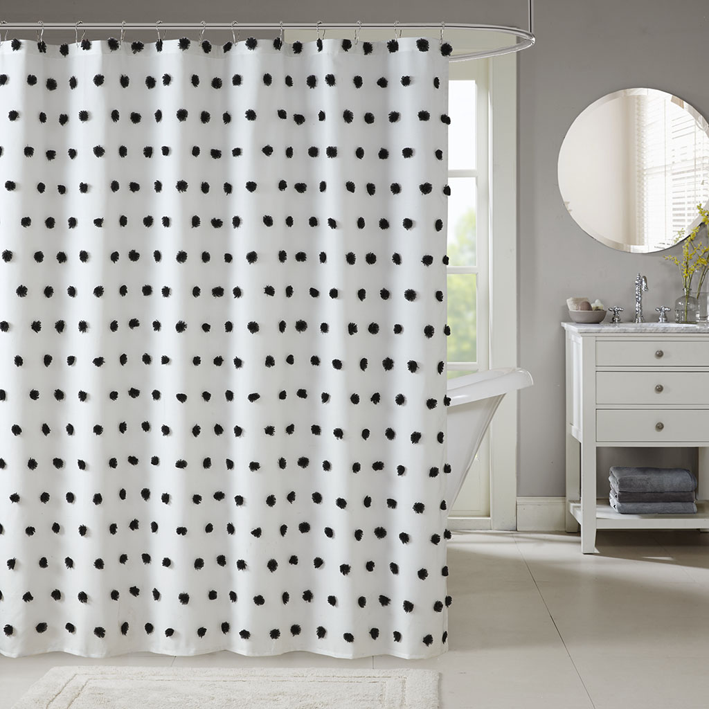 Black 100 Percent Polyester Clip Shower Curtain