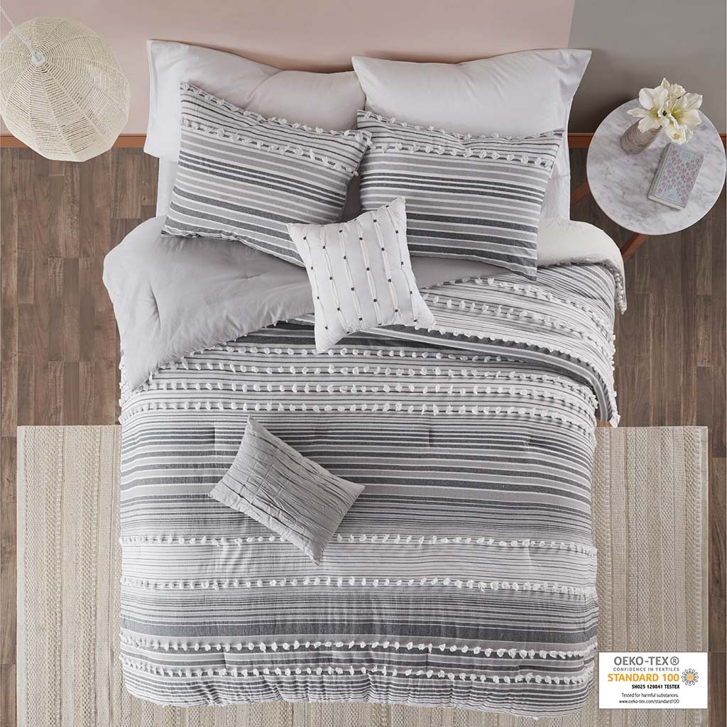 UH10-2298 Grey 100 Percent Cotton Comforter Set, King & California King Size - 5 Piece -  Urban Habitat