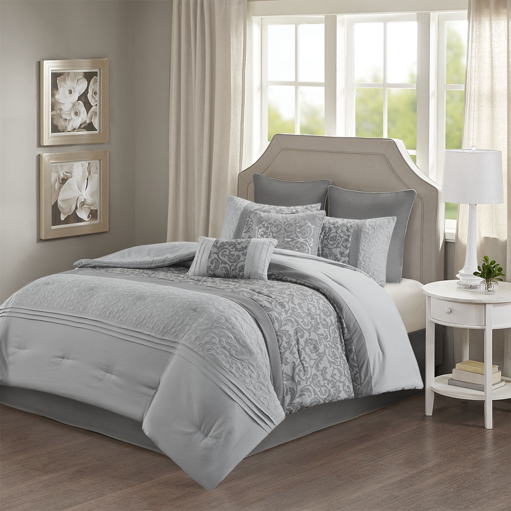 Picture of 510 Design 5DS10-0218 Grey 100 Percent Polyester Embroidered Comforter Set, Queen Size - 8 Piece