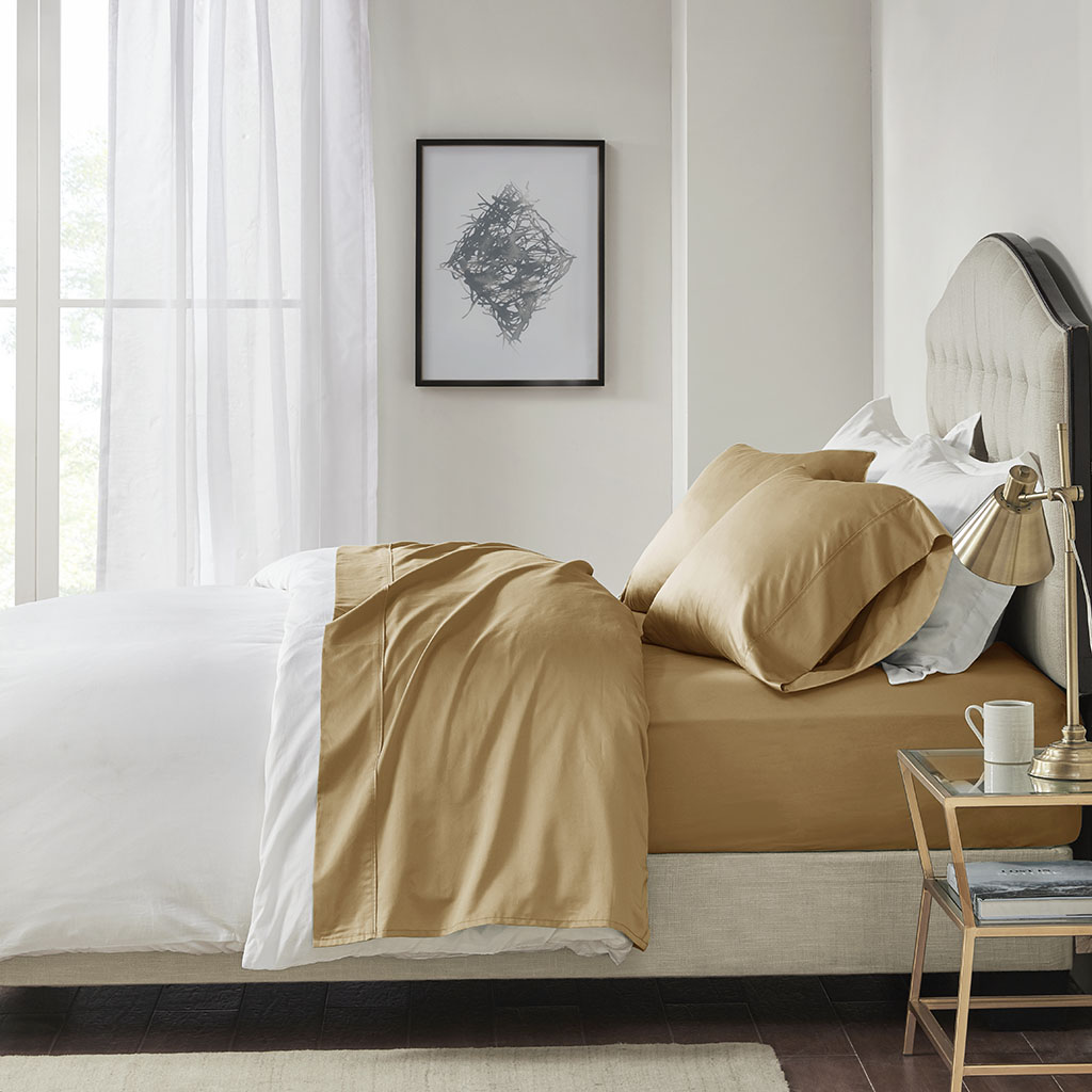 MP20-7167 Gold 100 Percent Pima Cotton Sateen Sheet Set, Split King Size - 7 Piece