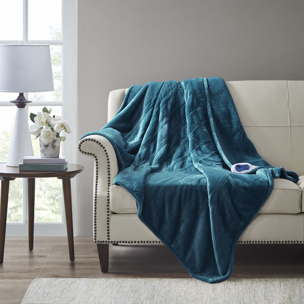 Picture of Beautyrest BR54-1926 Teal 100 Percent Polyester Solid Microlight & Solid Micro Berber Heated Throw
