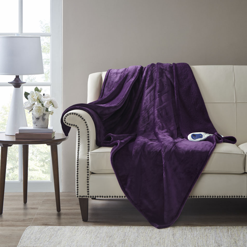 Picture of Beautyrest BR54-1927 Purple 100 Percent Polyester Solid Microlight & Solid Micro Berber Heated Throw