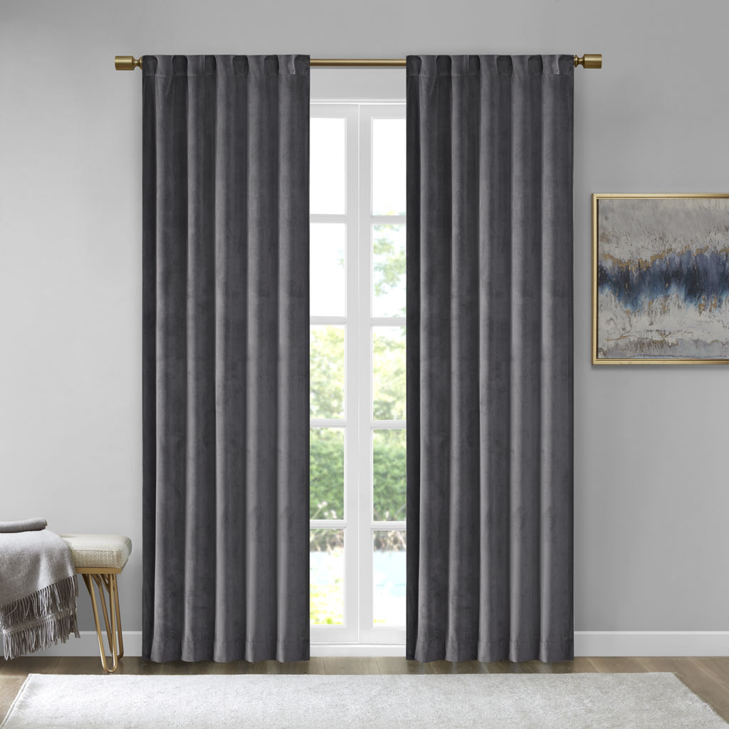 Picture of 510 Design 5DS40-0227 Charcoal 100 Percent Polyester Solid Velvet Window - Set of 2