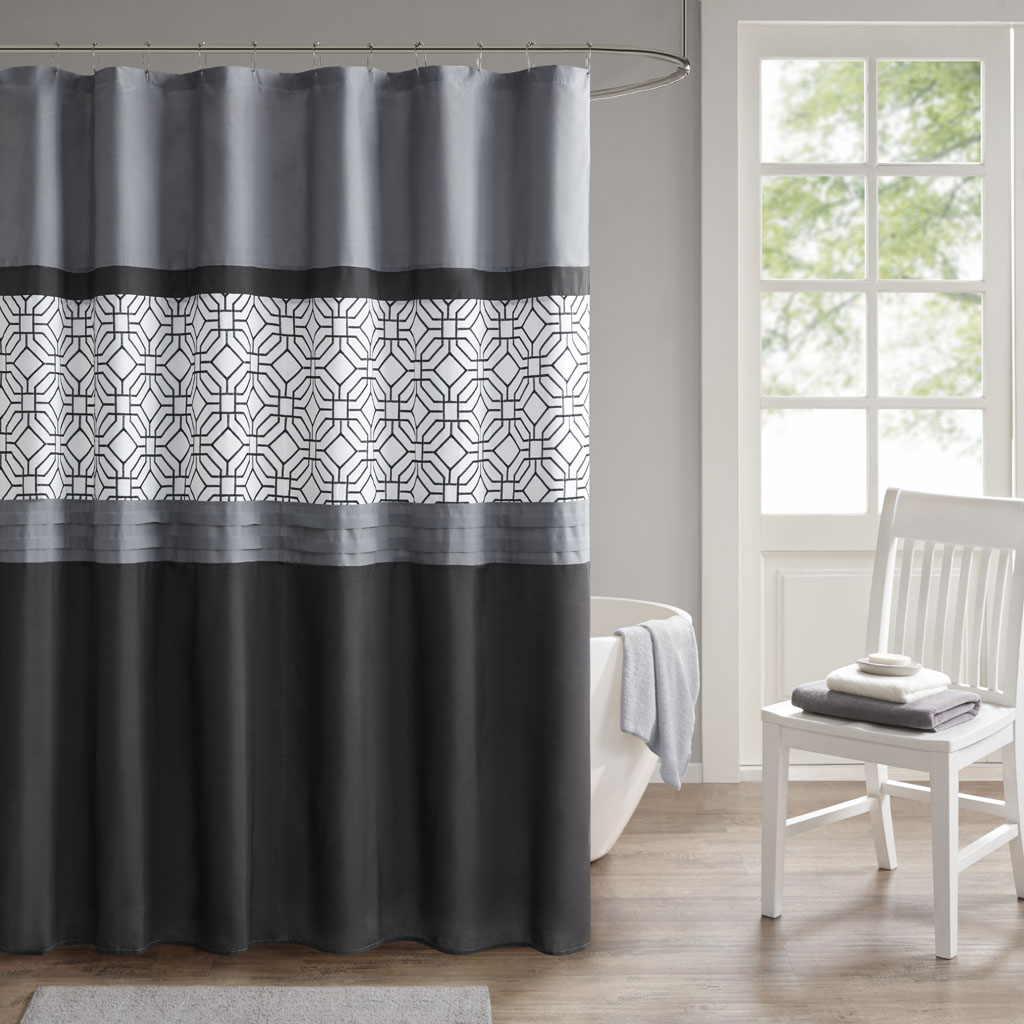 Picture of 510 Design 5DS70-0231 Black & Grey 100 Percent Polyester Microfiber Embroidery Pieced Shower Curtain